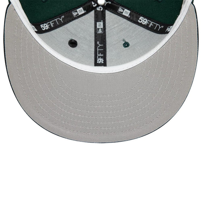 This is a New Era Front Script 59FIFTY Fitted Cap in dark green & black. 6