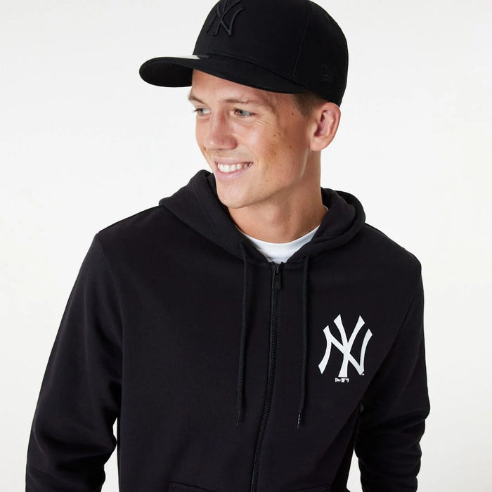 The Male model is wearing New York Yankees MLB Essential Black Full Zip Hoodie 7