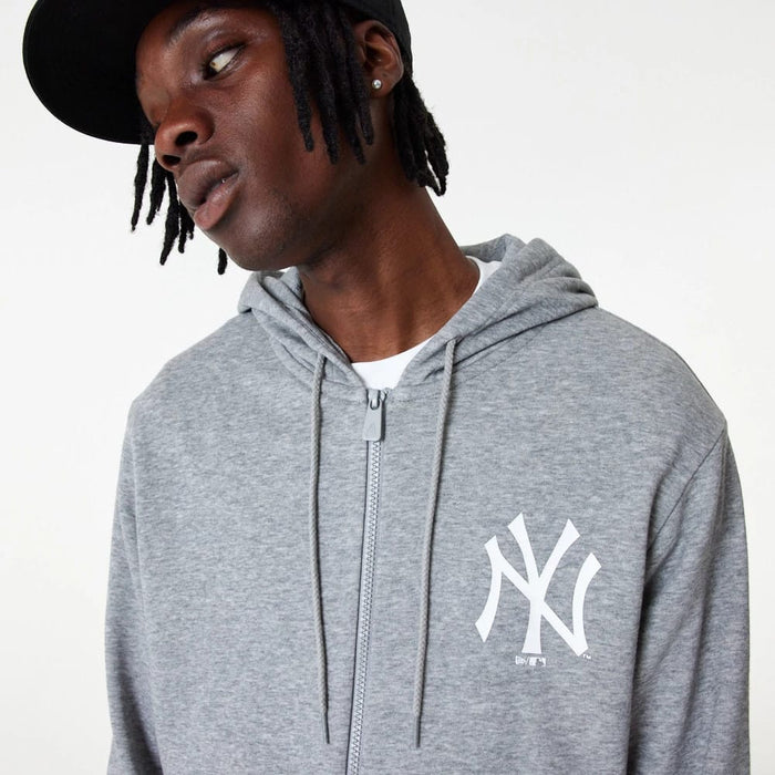 The Male model is wearing New York Yankees MLB Essential Grey Full Zip Hoodie 3