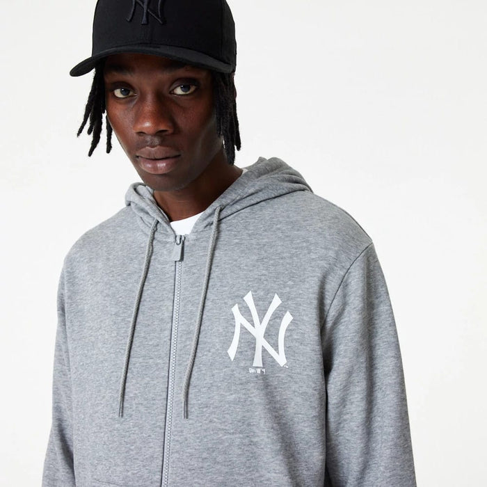 The Male model is wearing New York Yankees MLB Essential Grey Full Zip Hoodie 7