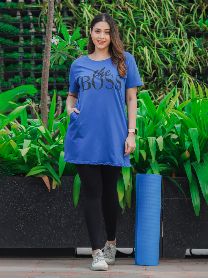 Ocean Blue Relaxed Fit Long T-Shirt for Women