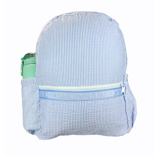 Oh Mint Baby Blue Seersucker Medium Backpack w/Pockets