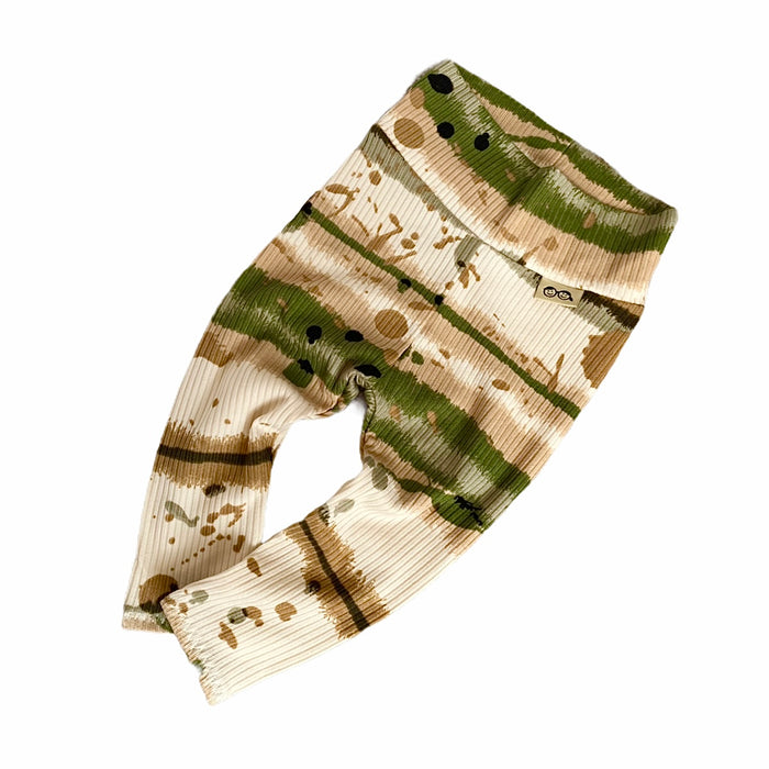 Olive Abstract Striped Rib Leggings and/or Knot Beanie Hat