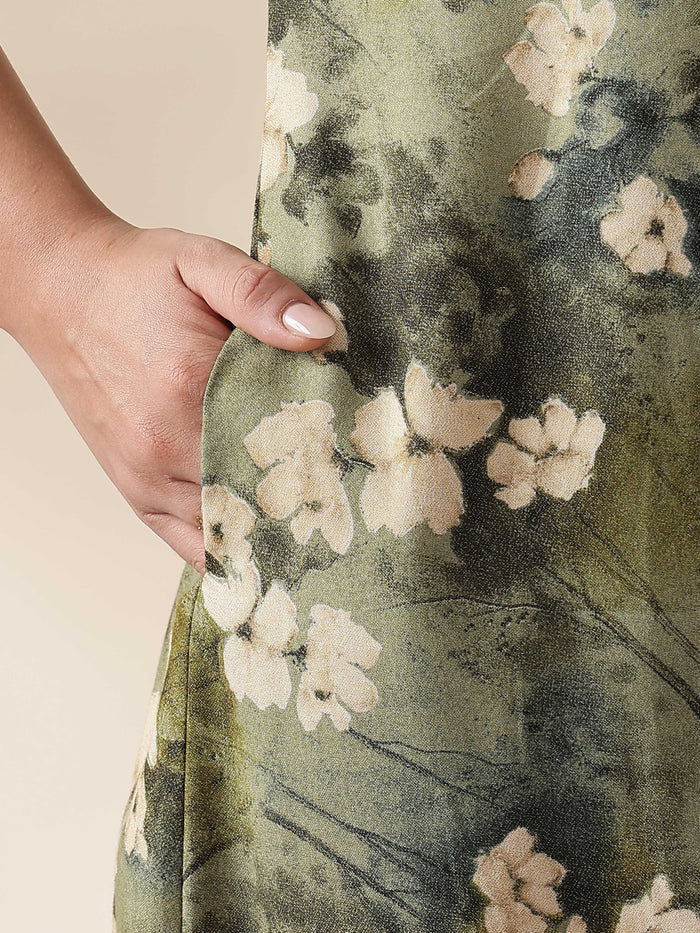 Olive Green Alpine Embroidered Nighty for Women