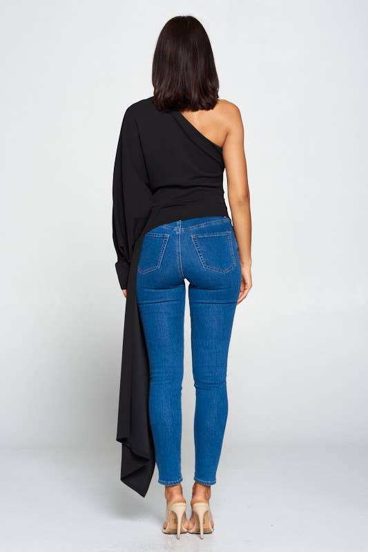 One Shoulder Long Sleeve Top