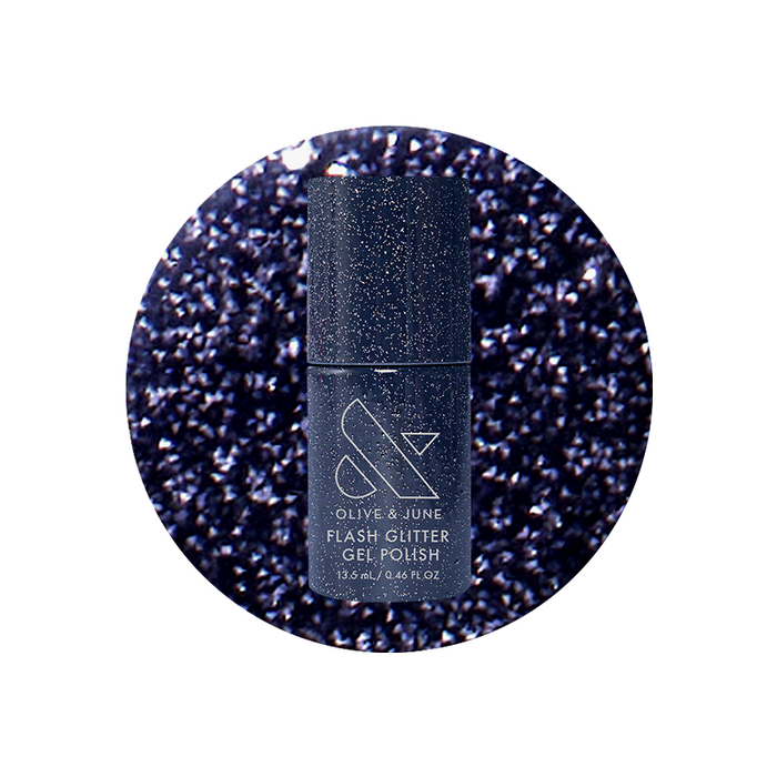 Out Past Curfew Gel bottle with deep blue-black flash glitter gel polish for a sparkling long-lasting mani