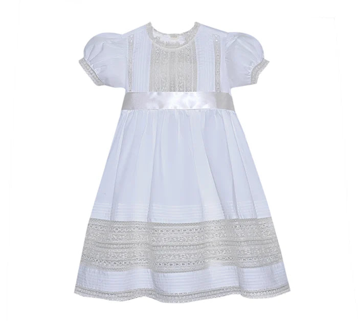 P & R Rosary White Dress W/ Ecru Lace and Sash