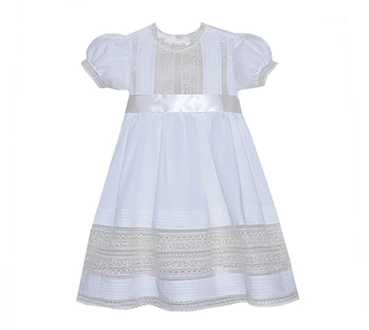 P & R Rosary White Dress W/ Ecru Lace and Sash
