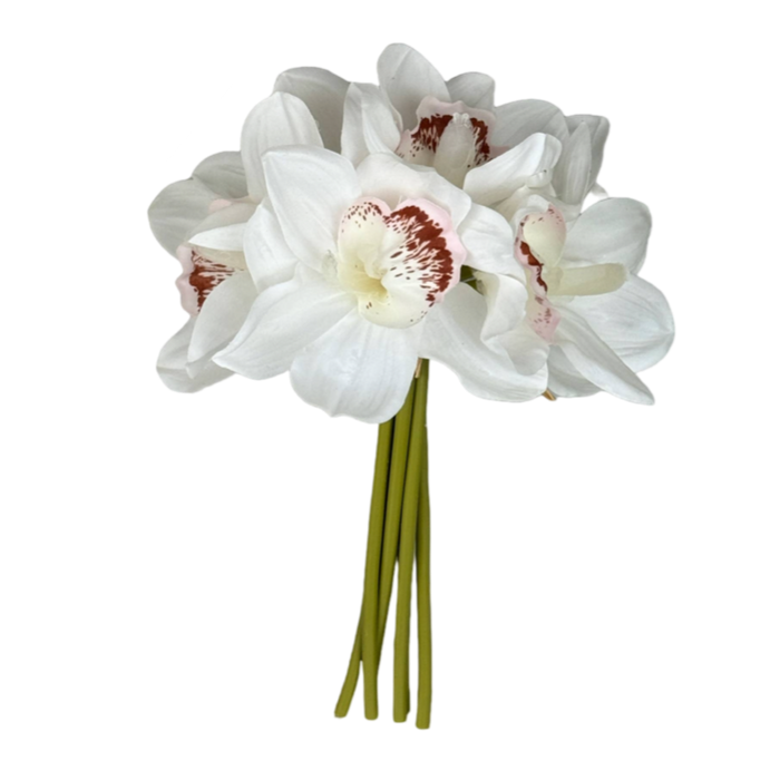 Real touch faux cymbidium orchid bundle white blooms