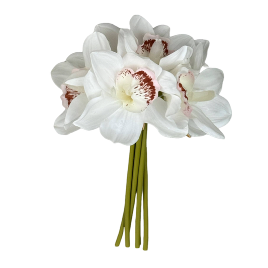 Real touch faux cymbidium orchid bundle white blooms