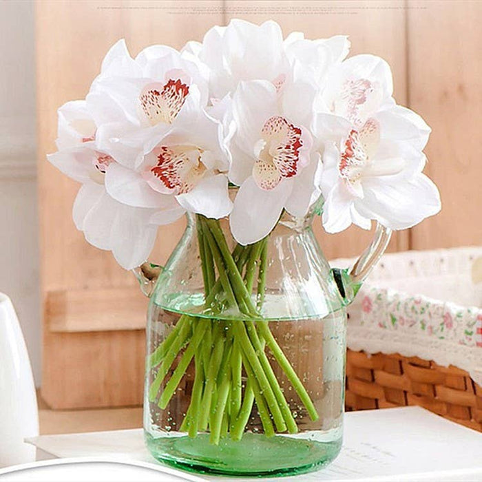 Real touch faux cymbidium orchid bundle white blooms