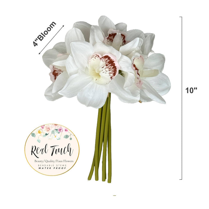 Real touch faux cymbidium orchid bundle white blooms