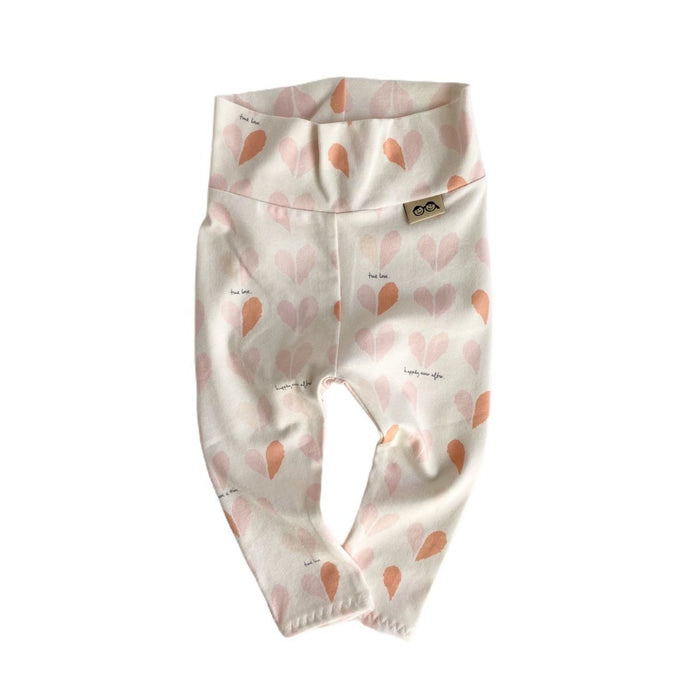 Pastel Pink Hearts on Cream Leggings