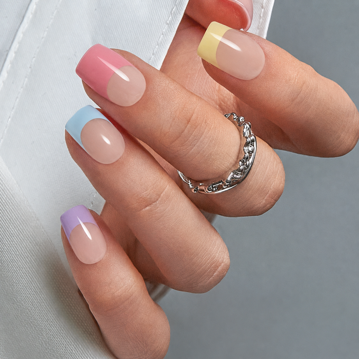 Pastel Rainbow French Tip Gel Nail Stickers