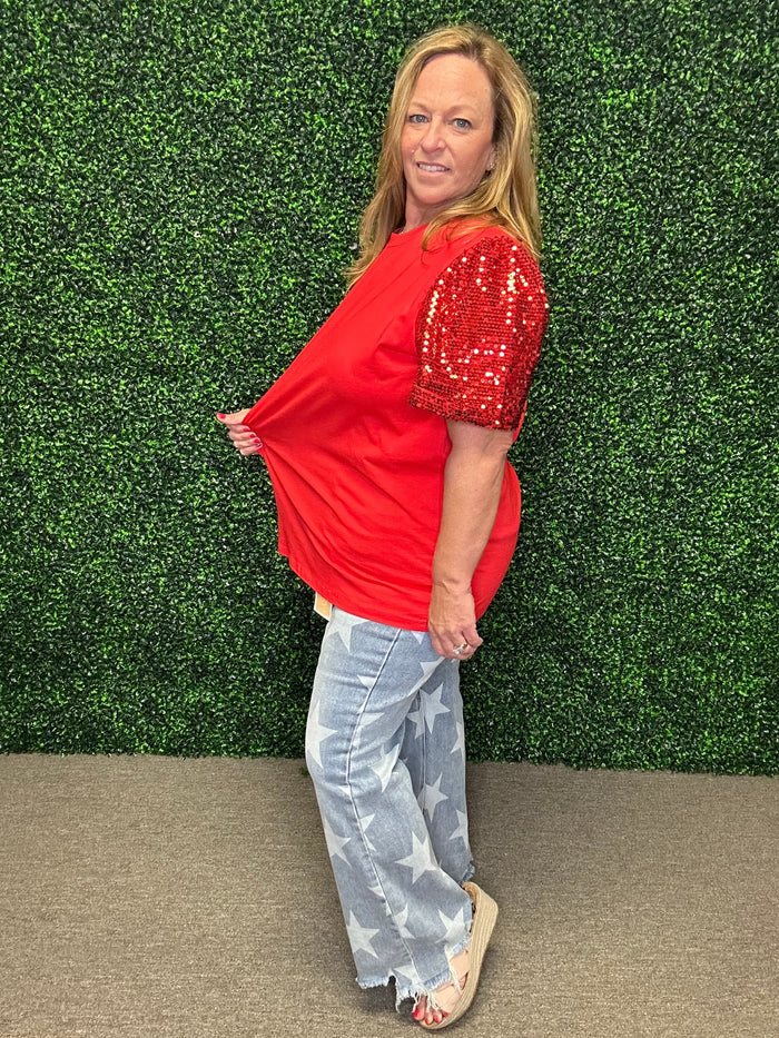 Perfect Red Sequin Sleeve Top