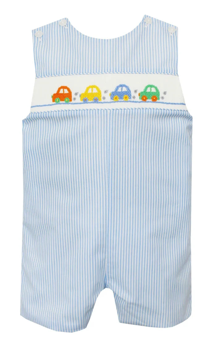 Petit Bebe Cars Smocked Blue Stripe Shortall