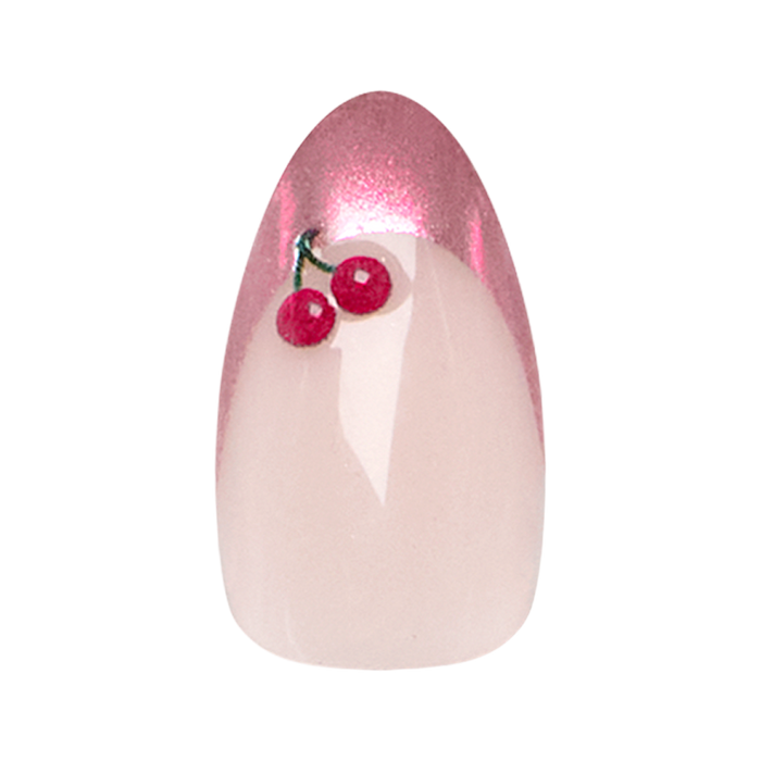 Pink Chrome Puffy Cherry French - Press On | Medium | Almond