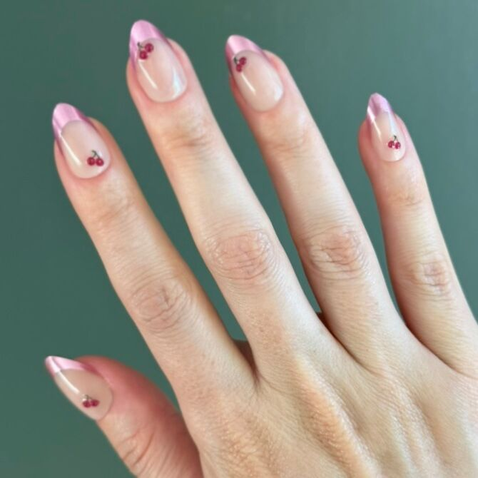 Pink Chrome Puffy Cherry French - Press On | Medium | Almond