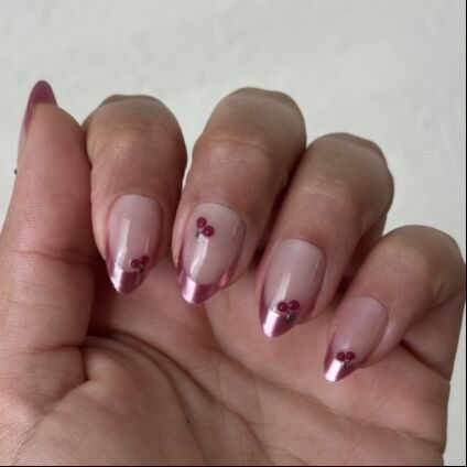 Pink Chrome Puffy Cherry French - Press On | Medium | Almond