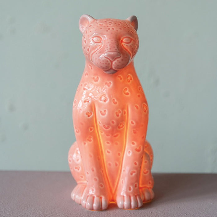 Pink Stoneware Leopard Lamp