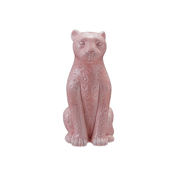 Pink Stoneware Leopard Lamp
