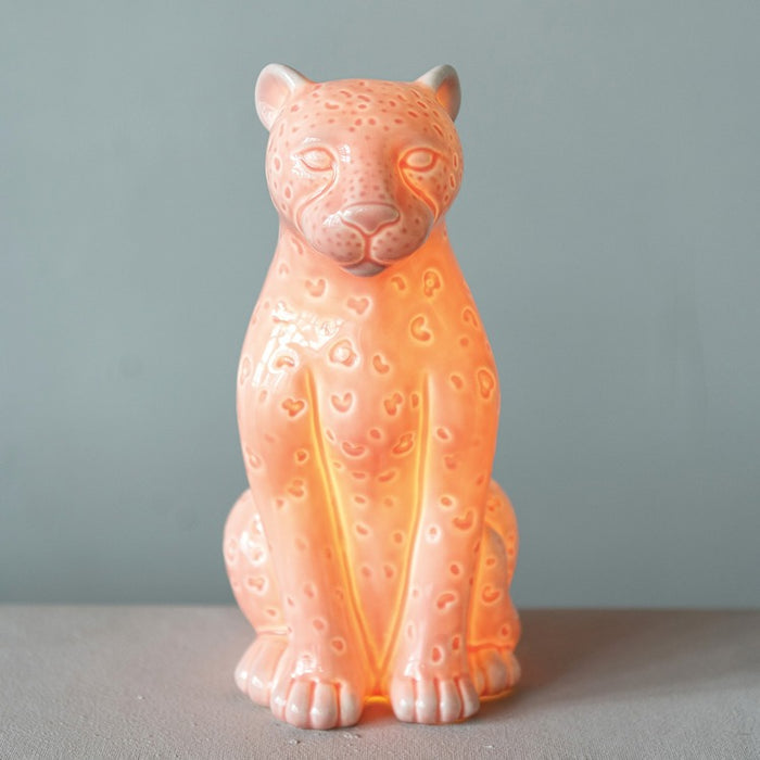 Pink Stoneware Leopard Lamp