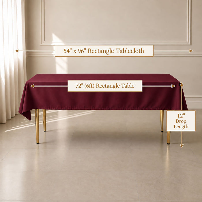 Burgundy polyester rectangle tablecloth 54"x96" with linen texture.