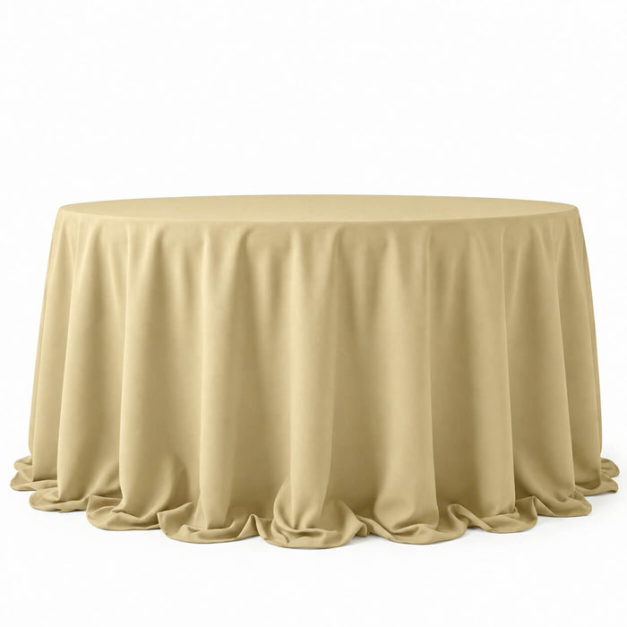 Champagne seamless round tablecloth for elegant dining.