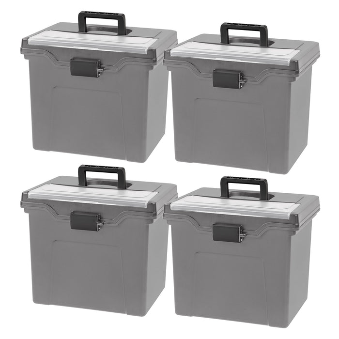 Portable Letter Plastic File Box w/Organizer Lid, Gray, 4Pk - IRIS USA