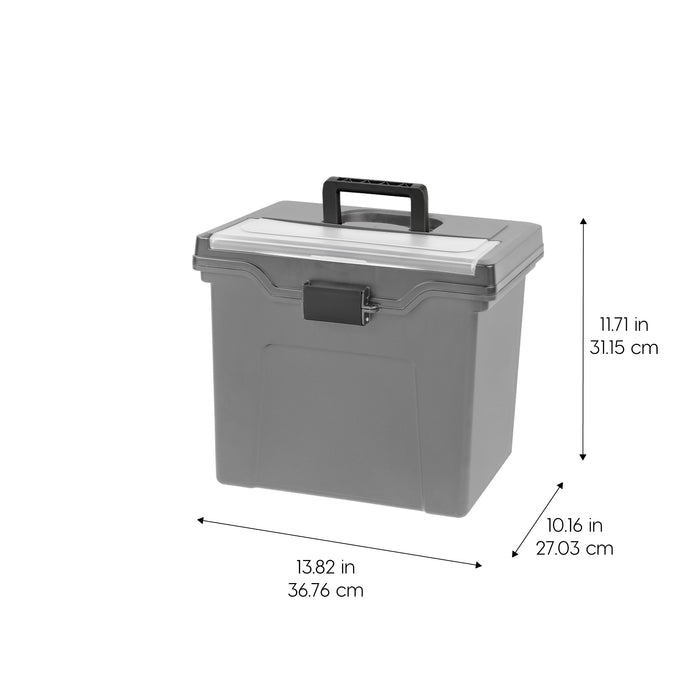 Portable Letter Plastic File Box w/Organizer Lid, Gray, 4Pk - IRIS USA