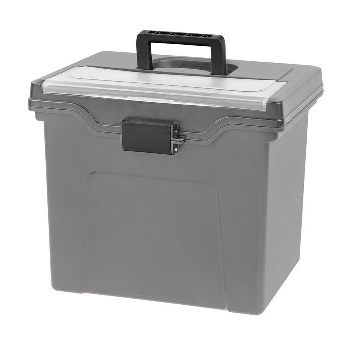 Portable Letter Plastic File Box w/Organizer Lid, Gray, 4Pk - IRIS USA