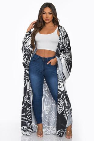 PRINTED LONG SLEEVE CARDIGAN