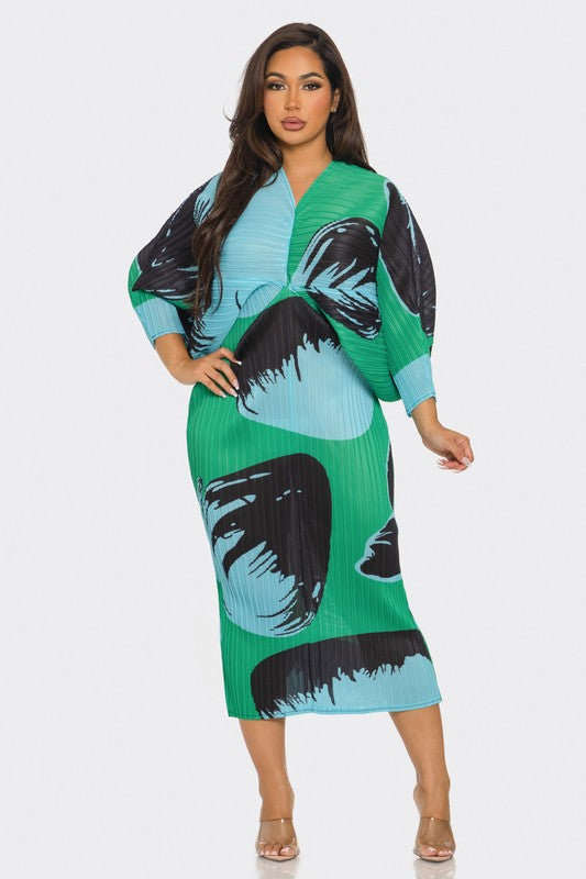 Printed Midi Dress (Green)