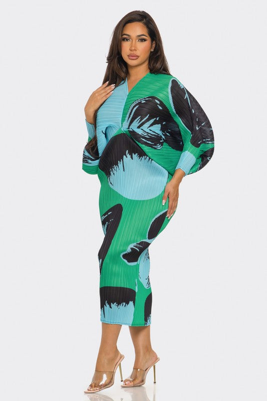 Printed Midi Dress (Green)