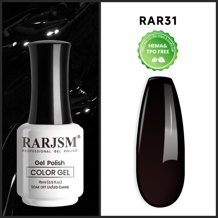 RARJSM Pure Black RAR31 gel polish bottle 15ml with opaque creamy finish swatch TPO HEMA free