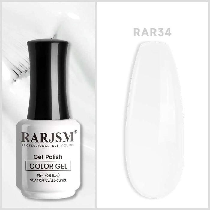 RARJSM Pure White RAR34 gel polish bottle 15ml with creamy opaque finish swatch professional formula