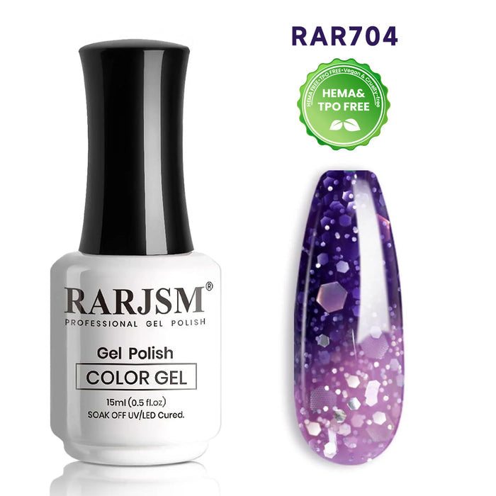 Purple glitter color changing gel nail polish 15ml #704