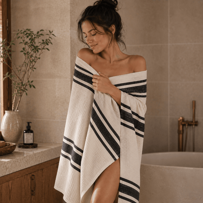 Arctic White / Black Stripe / 1 Bath Towel