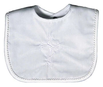Raindrops Cotton Christening Whip Stitch Snap Bib-White