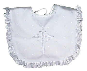 Raindrops Cotton Dot Christening Bib-White