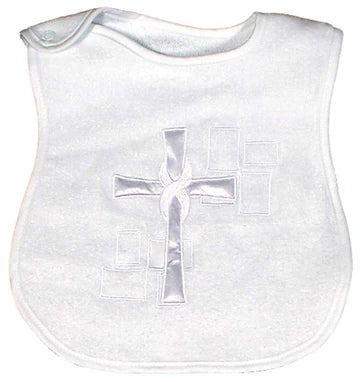 Raindrops Medium Satin Applique Cross Bib-White