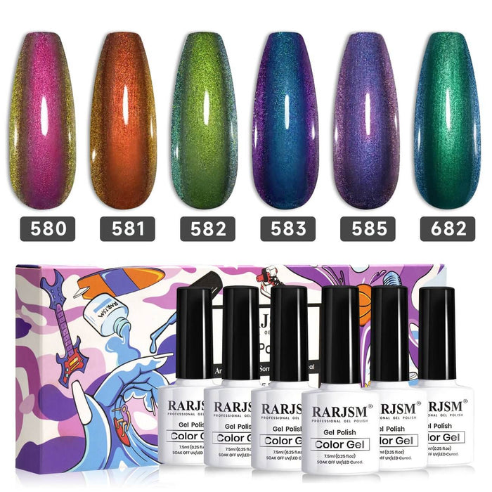 RARJSM ®Holographic Chameleon Gel Nail Polish 6 Colors Set 7.5ml