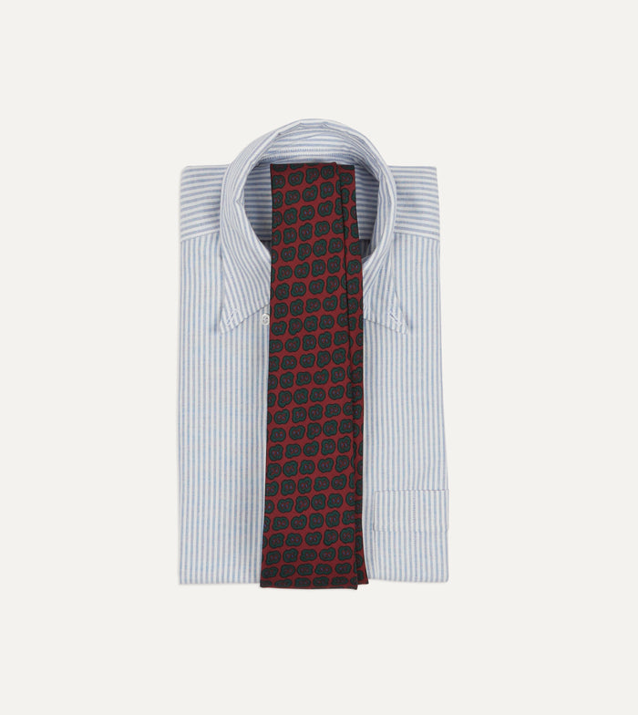 Red and Green Paisley Double Leaf Print Silk Self-Tipped Tie