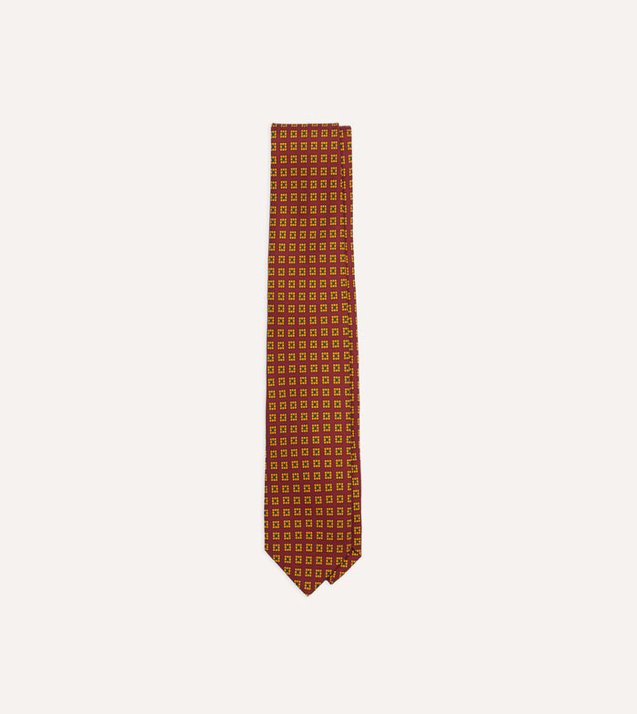 Red and Yellow Tile Print Silk Self-Tipped Tie