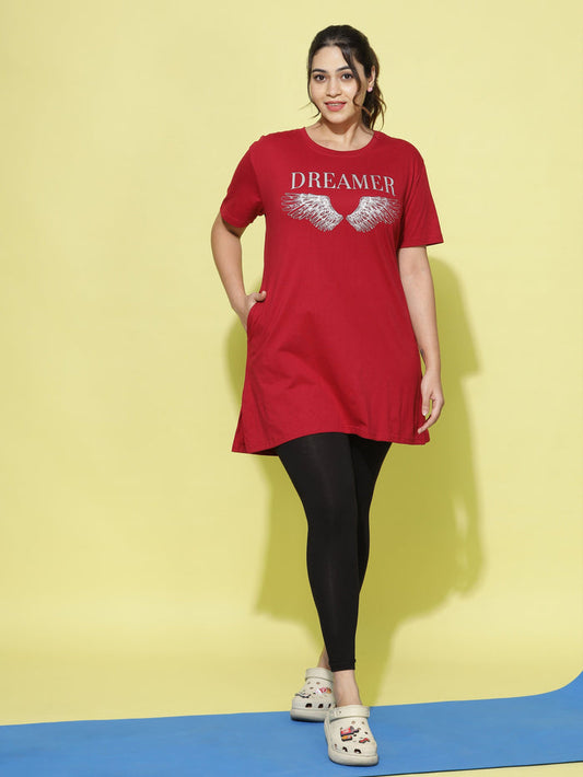Chic Style Red Graphic Long T-Shirt for Women