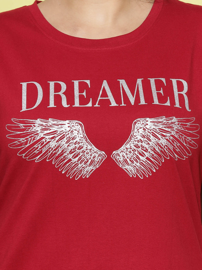 Chic Style Red Graphic Long T-Shirt for Women