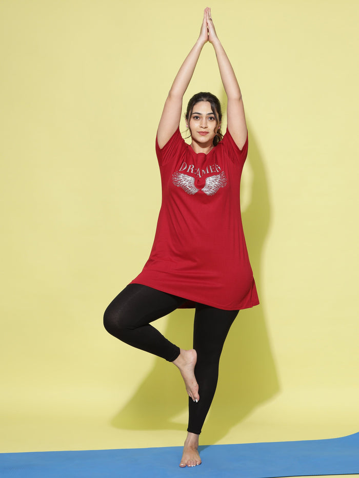 Chic Style Red Graphic Long T-Shirt for Women