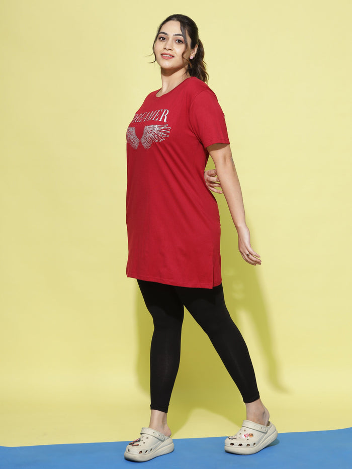 Chic Style Red Graphic Long T-Shirt for Women