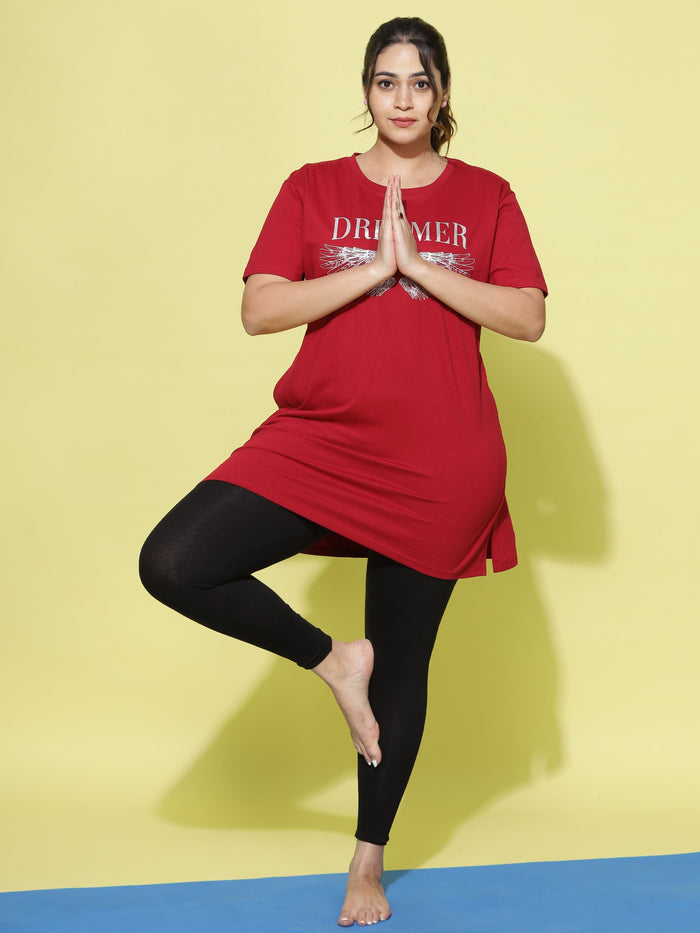 Chic Style Red Graphic Long T-Shirt for Women