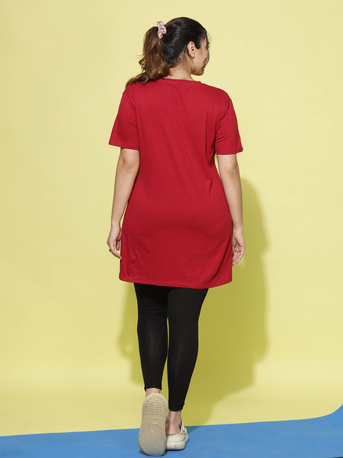 Chic Style Red Graphic Long T-Shirt for Women